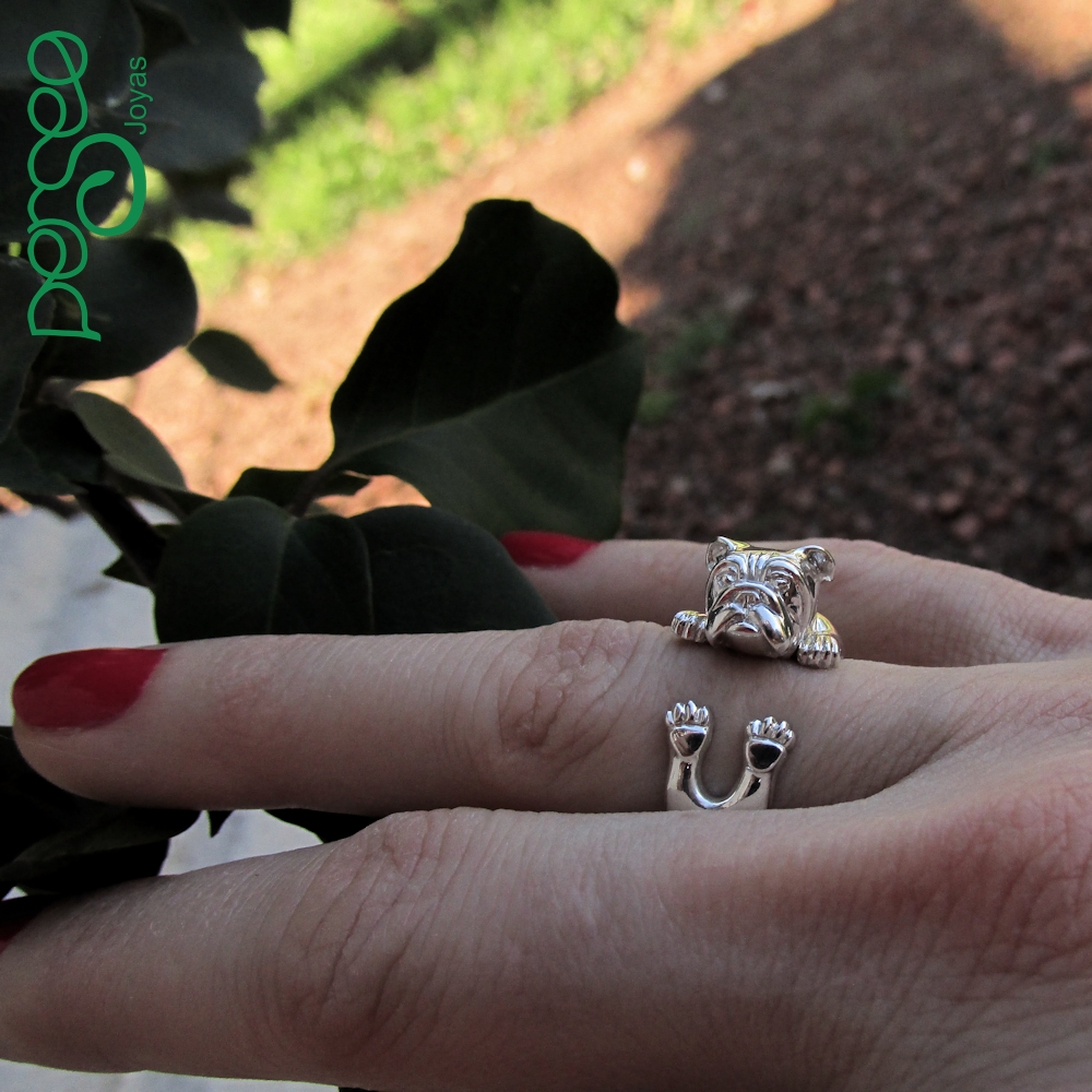 Anillo Bulldog Inglés en Plata 925 | Anillo Abrazo Mascota - Imagen 3