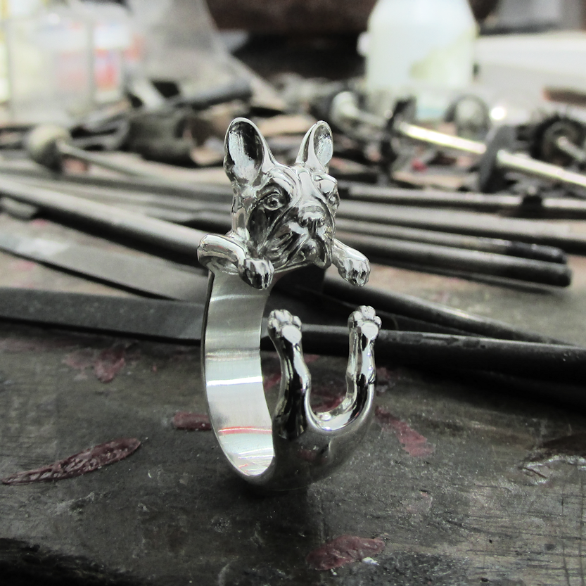 Anillo Bulldog Francés en Plata 925 | Anillo Abrazo Mascota