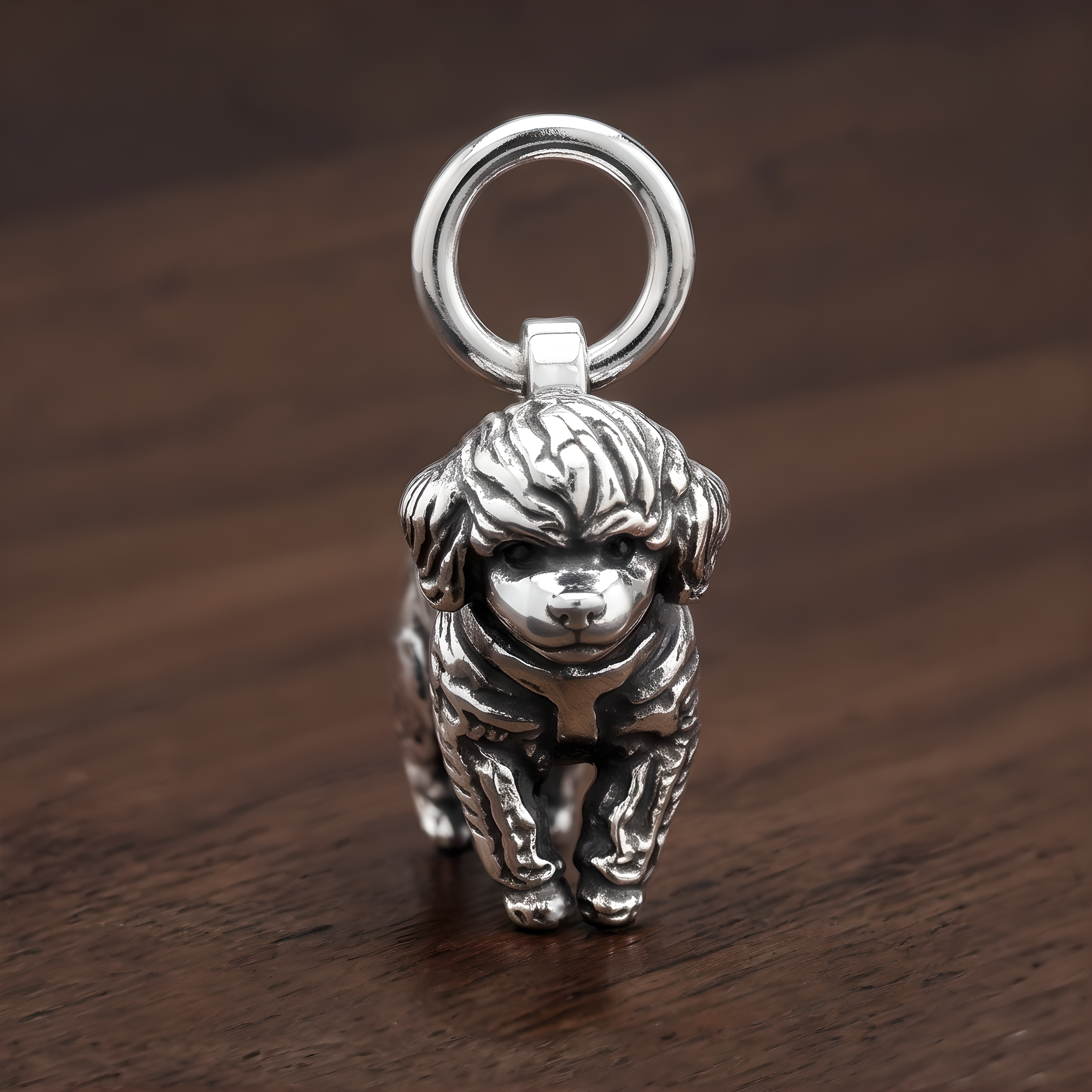 Colgante de Cachorro Caniche en Plata de Ley, Dije de Perro Bebé en 3D - Imagen 2