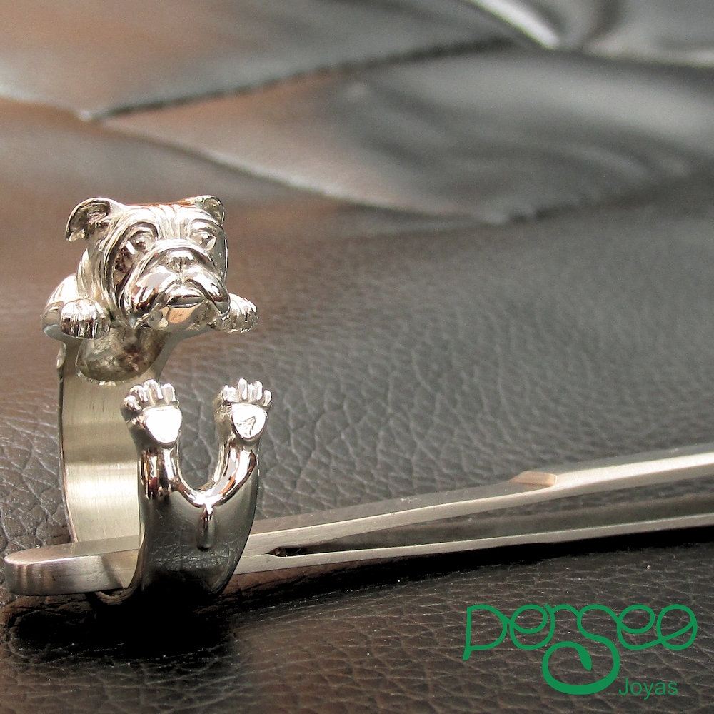 Anillo Bulldog Inglés en Plata 925 | Anillo Abrazo Mascota - Imagen 2