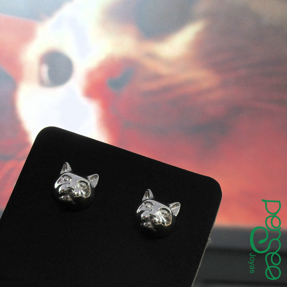 Aros Gato en Plata 925 | Aretes Tipo Stud