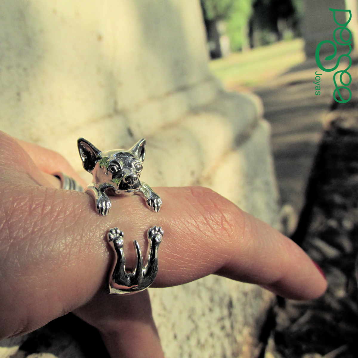 Anillo Chihuahua en Plata 925 | Anillo Abrazo Mascota - Imagen 3