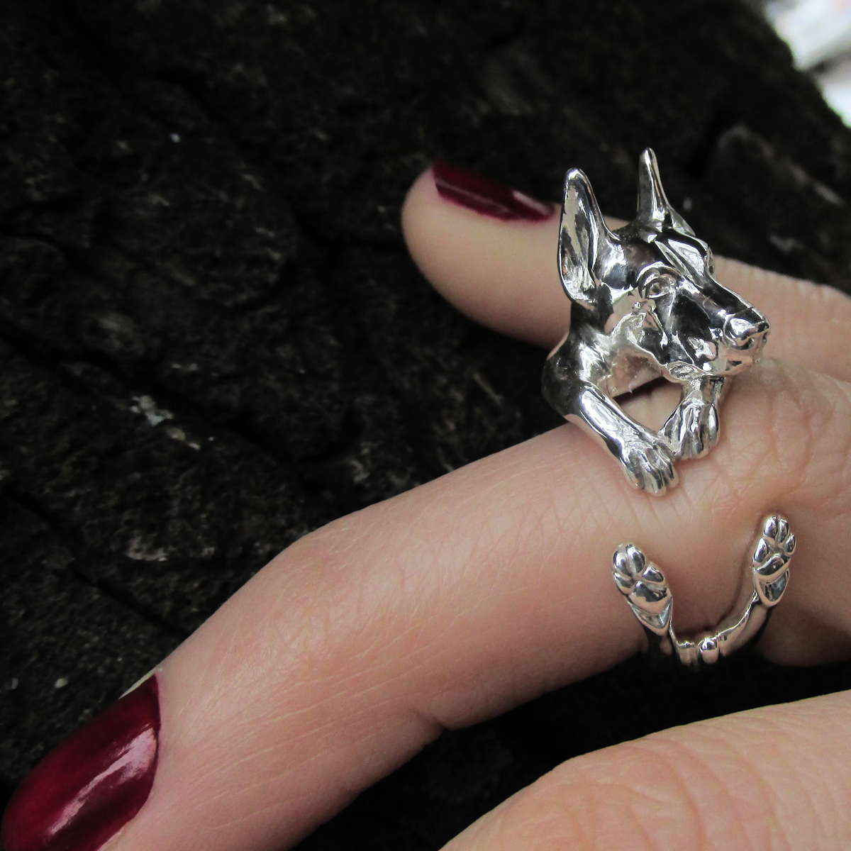 Anillo Doberman (Orejas con Estética) en Plata 925 | Anillo Abrazo - Imagen 3