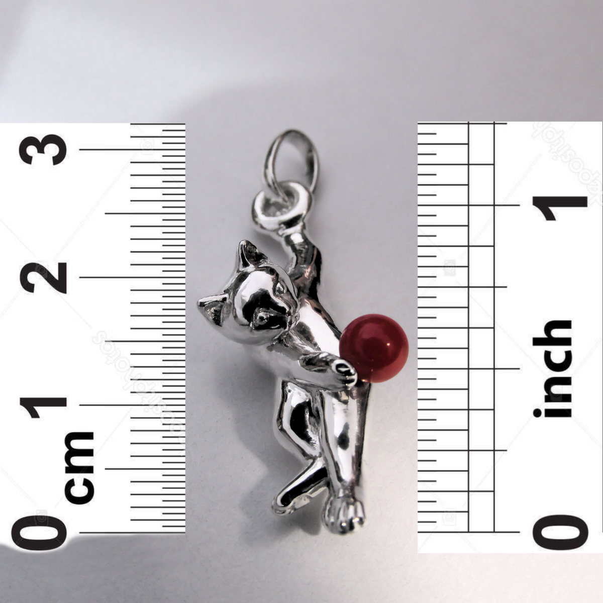 Dije Colgante Gato con Coral Rojo en Plata 925 - Imagen 5