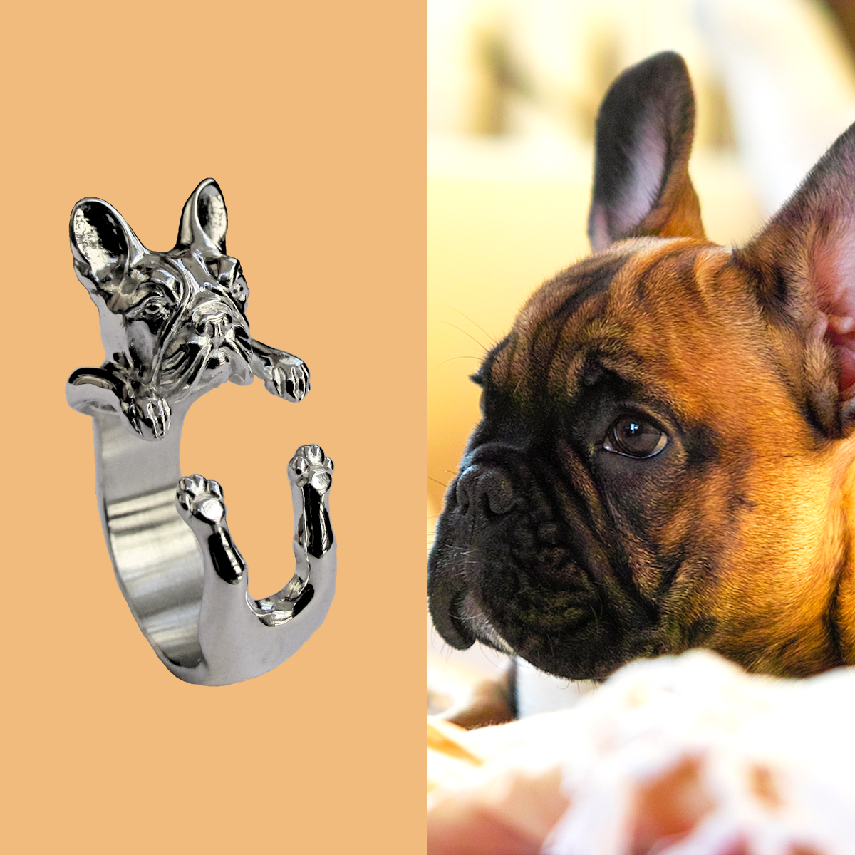 Anillo Bulldog Francés en Plata 925 | Anillo Abrazo Mascota - Imagen 2
