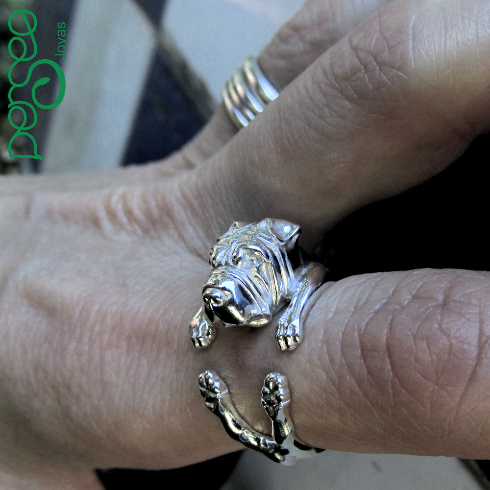 Anillo Shar Pei en Plata 925 | Anillo Abrazo Mascota - Imagen 4