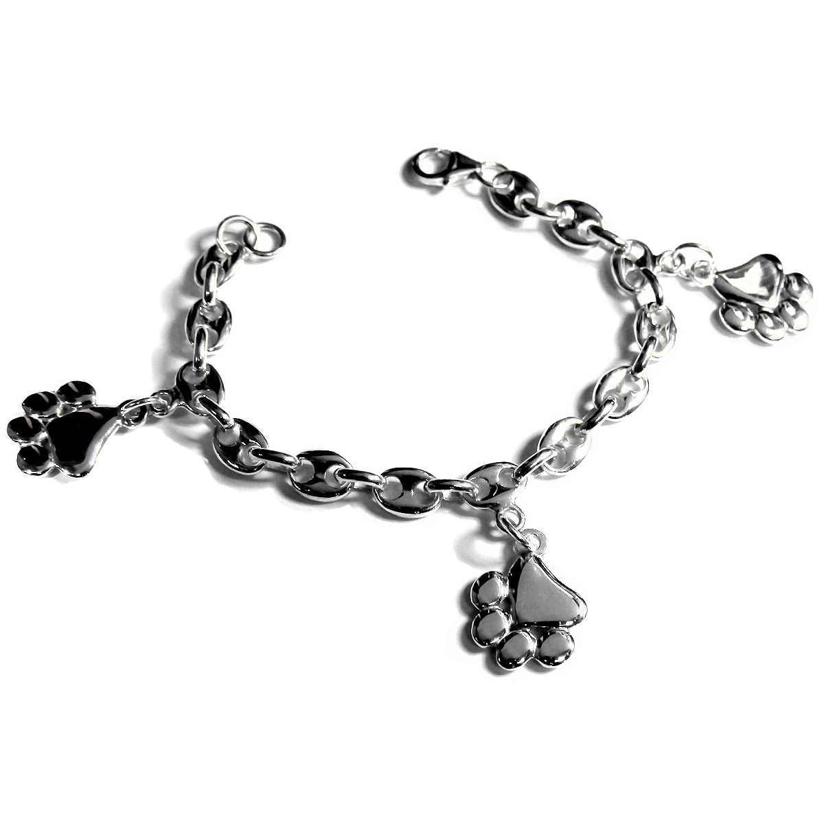 Pulsera Mascotas Eslabón Gucci en Plata 925 con Dijes de Huellitas