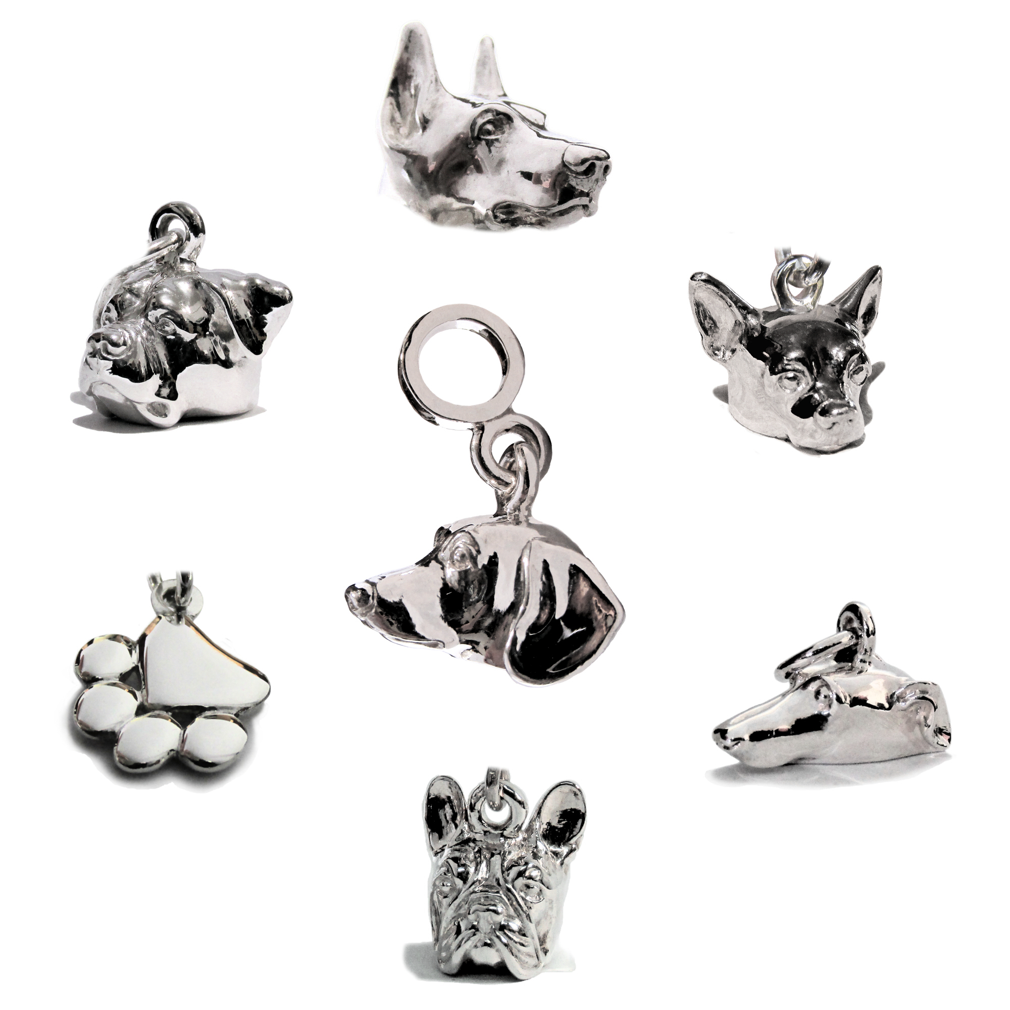 Charm Dije Pasante Cabecita Perro en Plata 925 para pulsera tipo Pandora